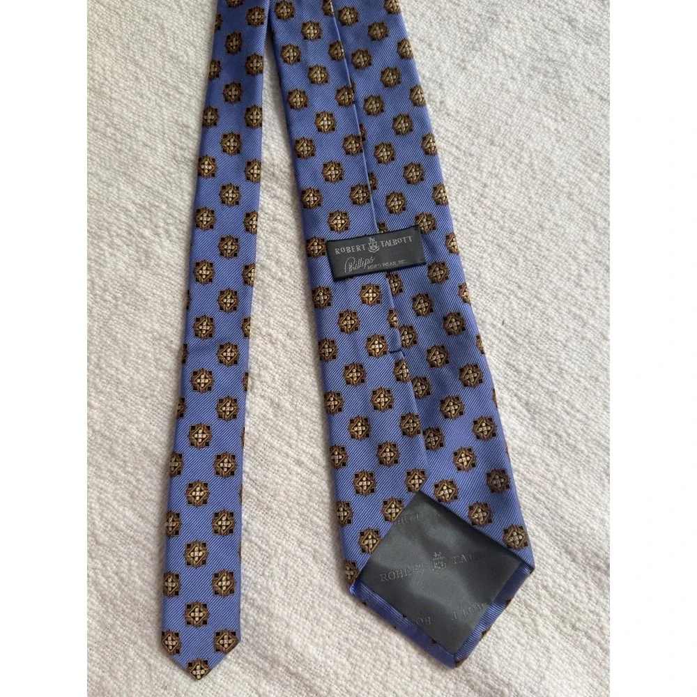 Robert‎ Talbott Blue Yellow Geometric Medallion Neck Tie Business Formal 59.5